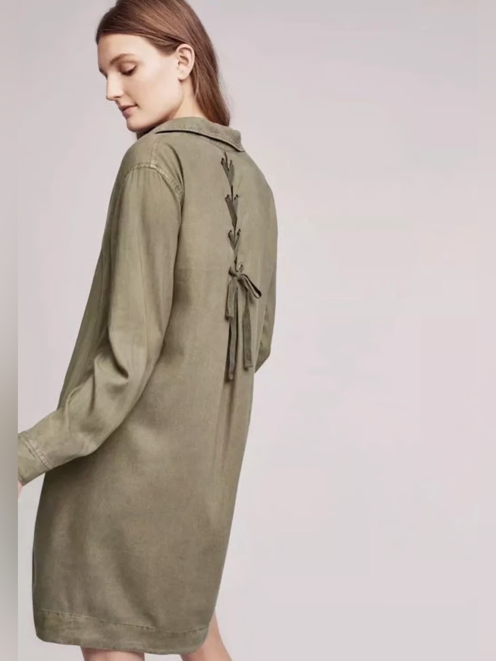 Anthropologie Cloth & Stone Lace Up Olive Dress